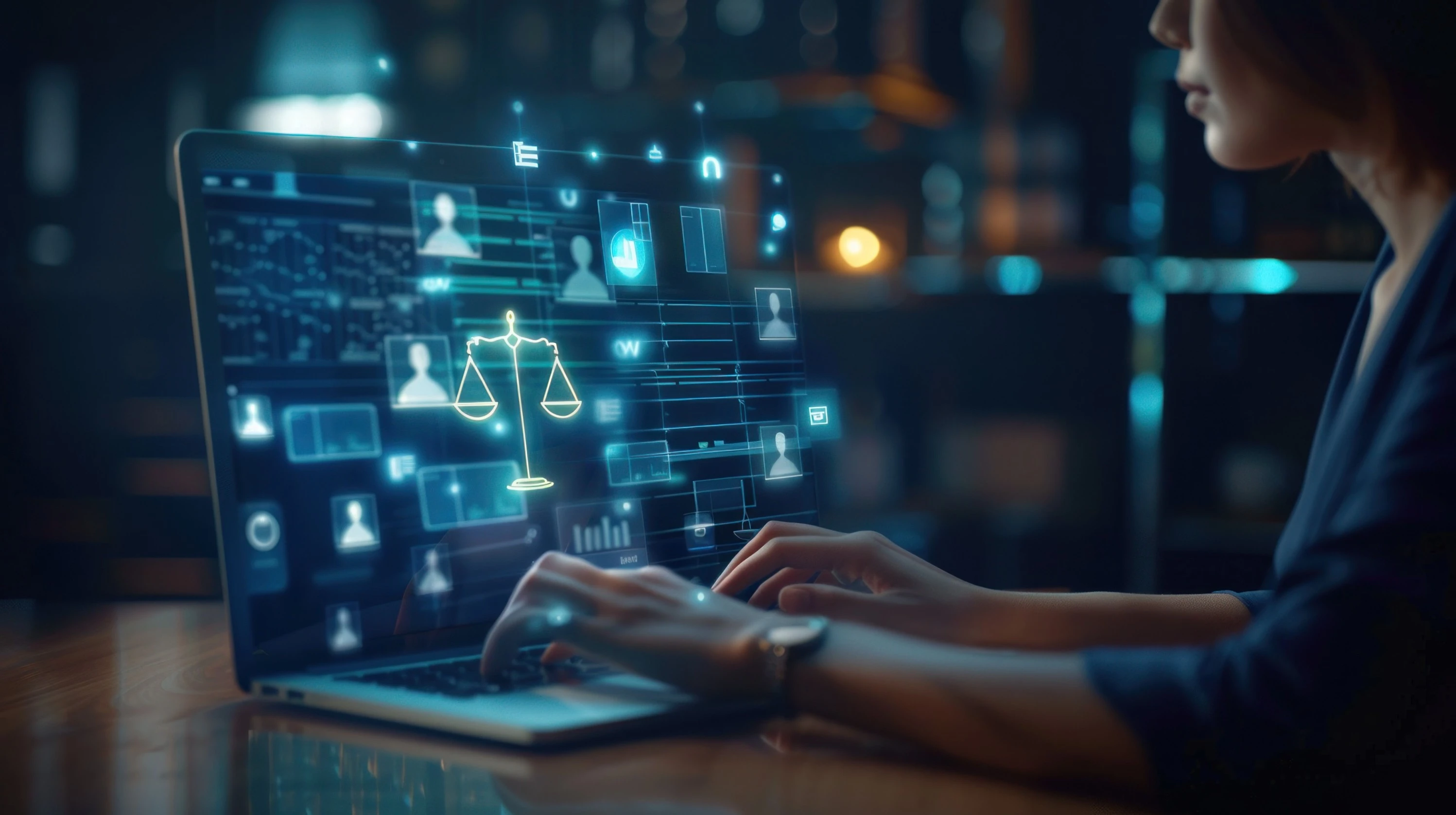 Legal software system in use, showing case details and digital tools for legal management.